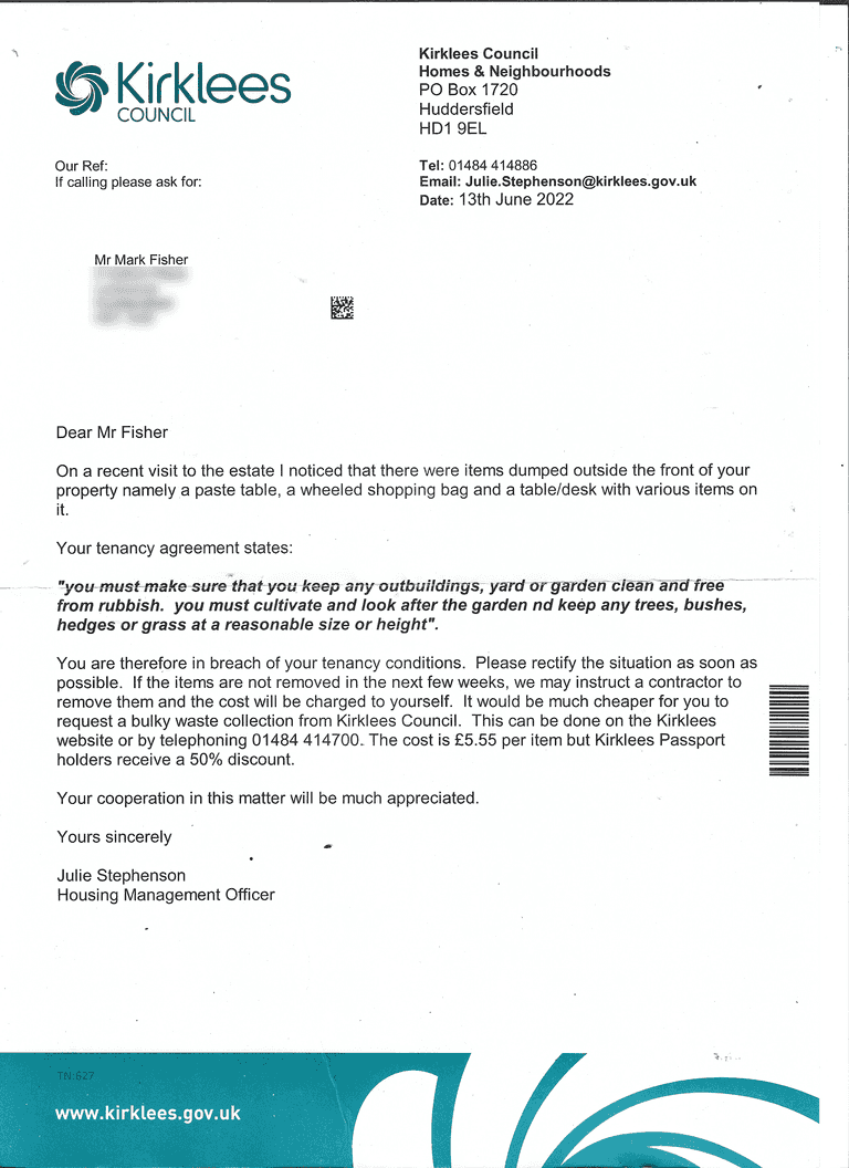 Julie Stephenson at Kirklees Council responds to bogus complaint Julie Stephenson at Kirklees Council responds to bogus complaint