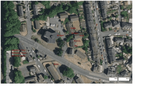 Map of recent deaths in Swan Court, Lockwood, Huddersfield, a kirklees council housing estate